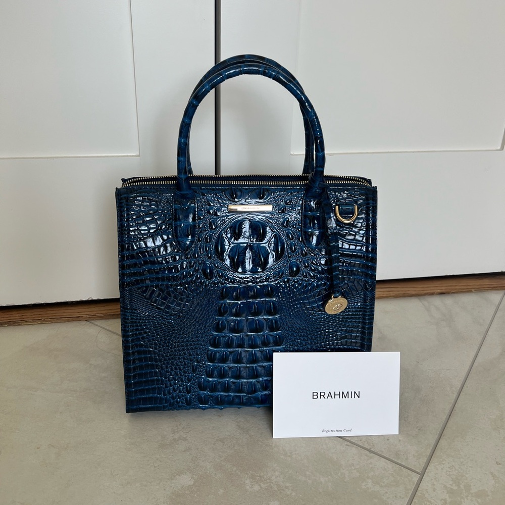 Brahmin Carolina Blue Croc-Embossed Leather Satchel Bag Purse - Picture 2 of 10
